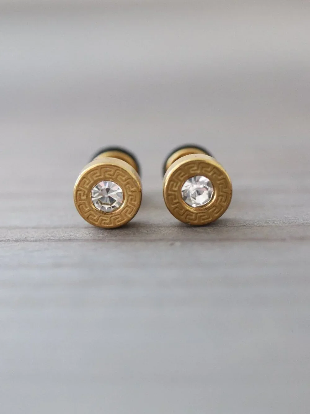 6mm Bezel with CZ Diamond Style Screw Back Stud Earrings 18k Gold Plated